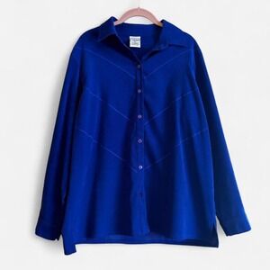 Faux suede button up shirt blue western women's vintage 90s Allison Daley 14 16
